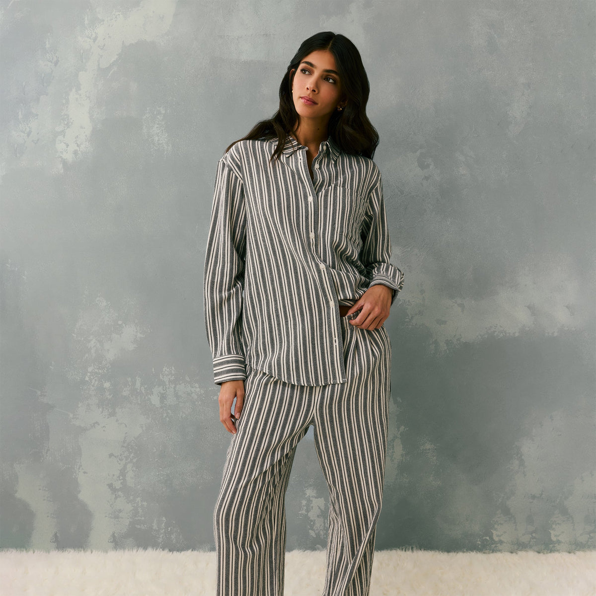 Kith Women Ora II Dobby Stripe Shirt - Black | Kith Special Offer