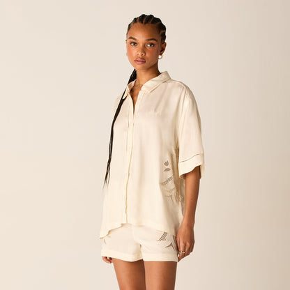 Kith Women Mari Broderie Crest Shirt - Waffle | Kith Latest