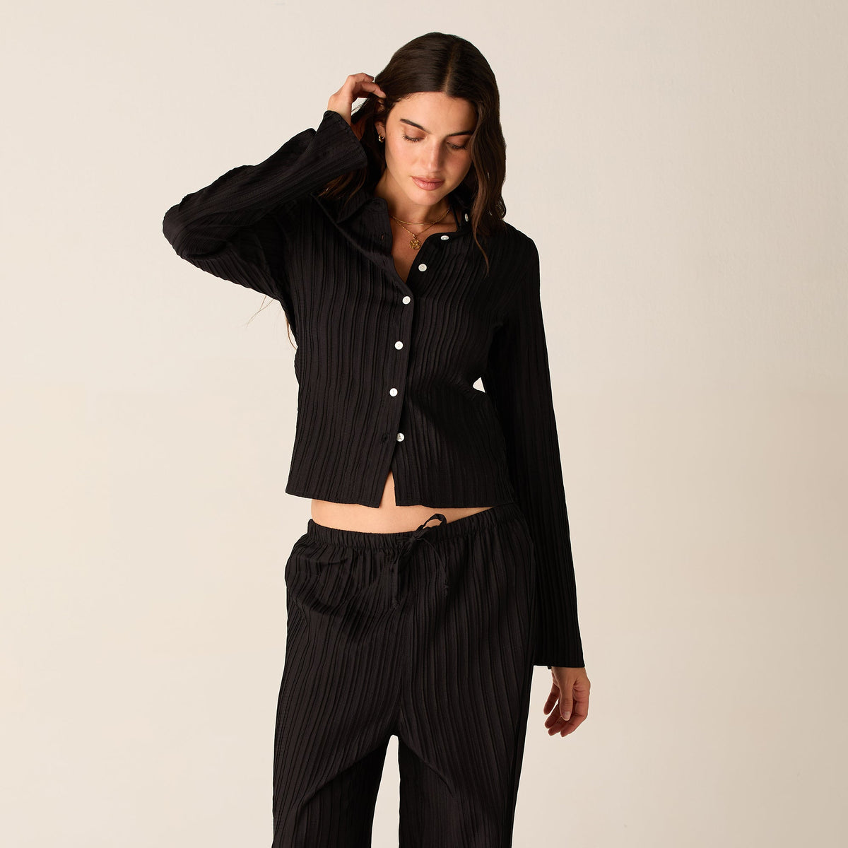 Kith Women Elvira Plisse Button Down Shirt - Ink | Kith Exclusive