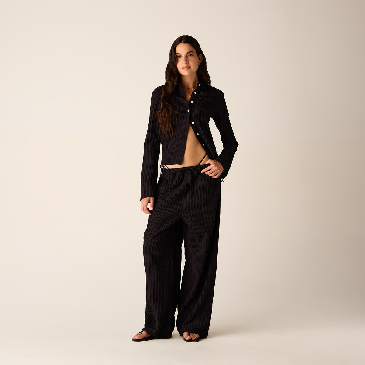 Kith Women Elvira Plisse Button Down Shirt - Ink | Kith Exclusive